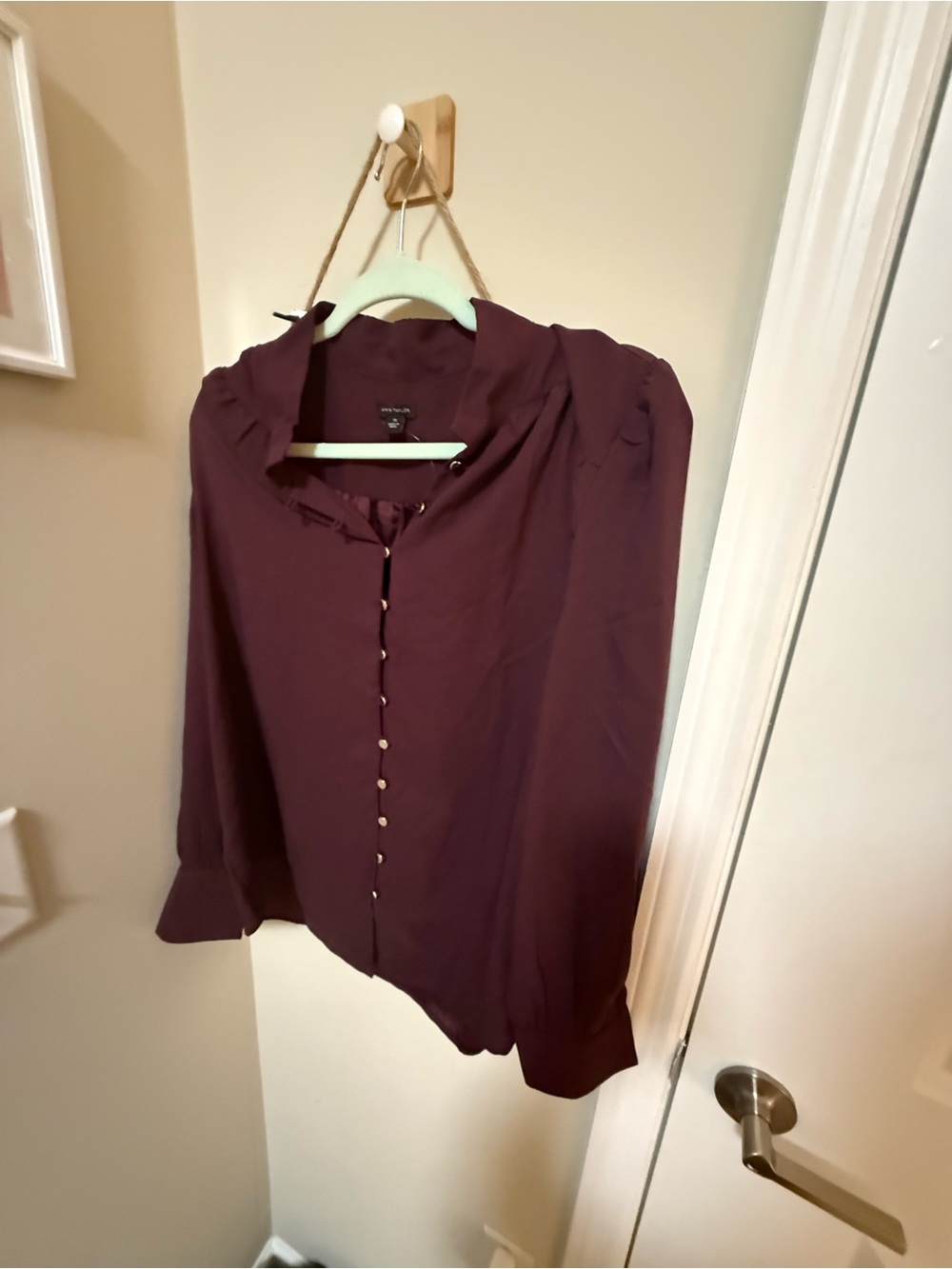 Ann Taylor Button-Front Blouse in Deep Plum